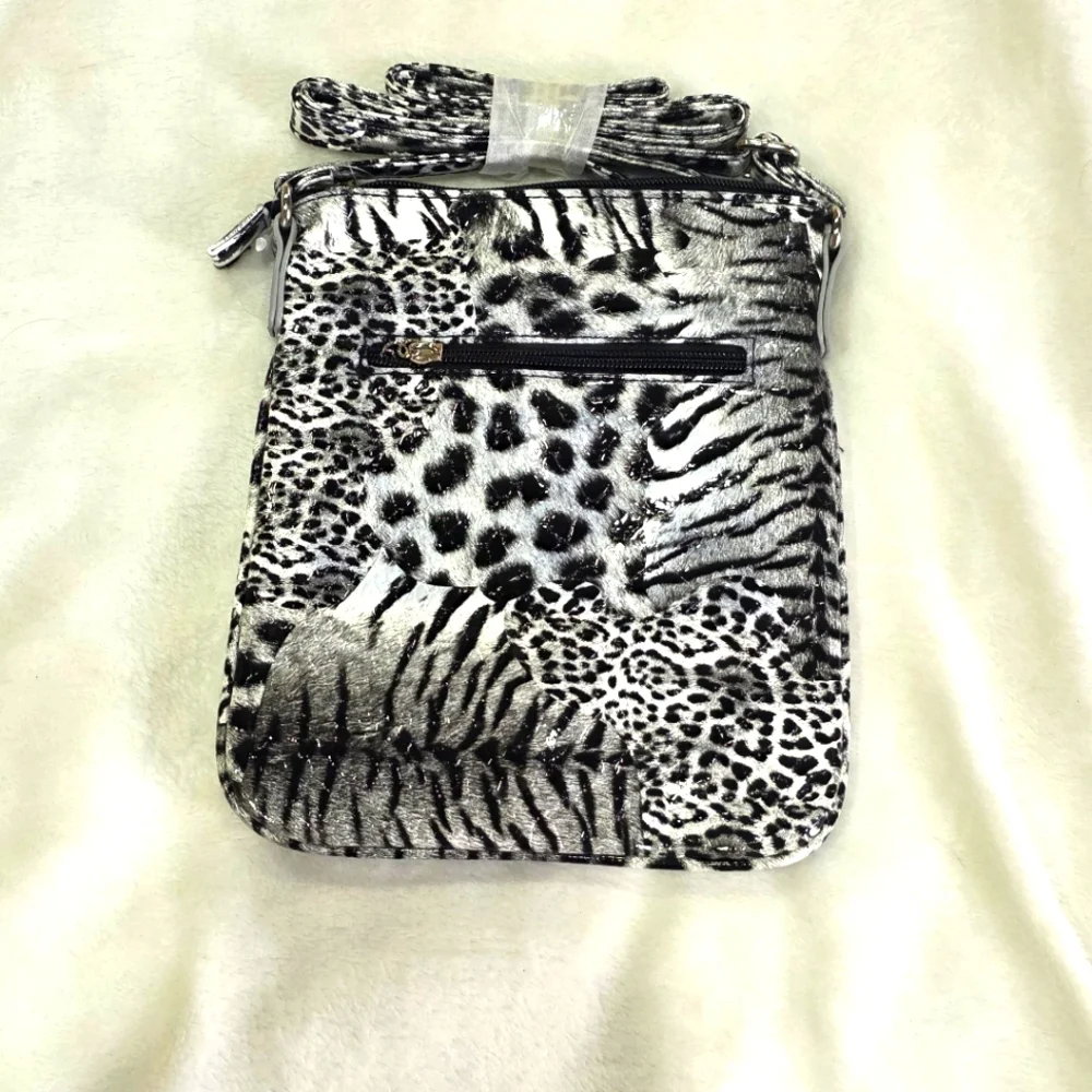 Candie's Black and White Snow Leopard Cheetah Print Vegan Crossbody Bag